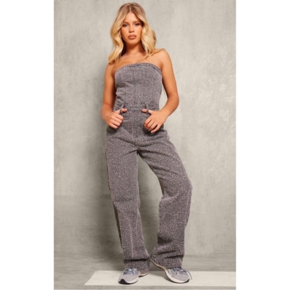 PrettyLittleThing Grey Straight Leg Corset Jumpsuit - Picture 1 of 3